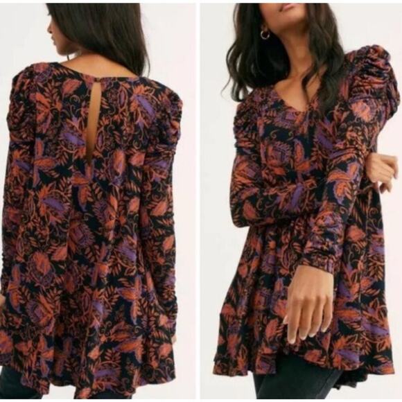 Free People Women’s Hello Lover Tunic Long Sleeve Keyhole Boho Size Large - Picture 2 of 8